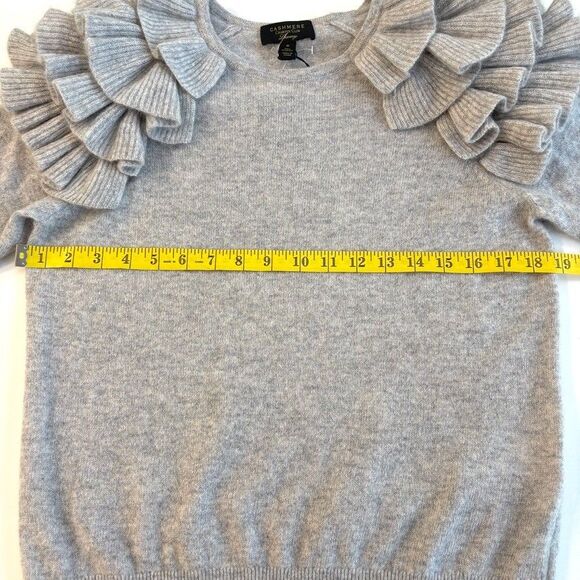 Charter Club Luxe 100% Cashmere Ruffled Crewneck Sweater Womens Size M Gray NWT - Picture 7 of 8